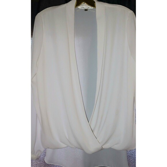 Max Studio Cream Blouse Large Deep V Neck Boho Romantic Night Dressy Chic Silky - Picture 2 of 3